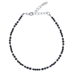 A 925 silver simple black agate with silver spacer bracelet