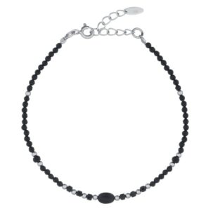 A beaded black agate with 925 sterling silver spacer bracelet