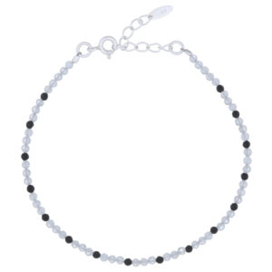 A 925 silver bracelet with rainbow moonstone and black agate beads