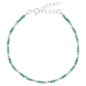 A 925 sterling silver beaded green agate and peridot bracelet