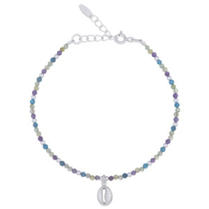 A gemstone bead mix bracelet 925 silver cowrie shell charm