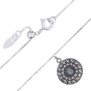 A mother of pearl sun mandala 925 silver adjustable chain necklace