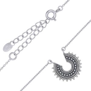 A sterling silver chain with filigree ethnic boho charm pendant