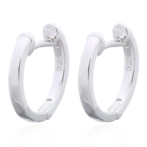 A pair of silver hinged huggie hoop earrings for women flat post