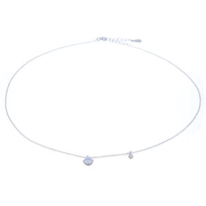 A half glass orb and clear cz stone 925 sterling silver necklace