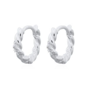 A pair of twisted huggie earrings with cubic zirconia in 925 sterling silver