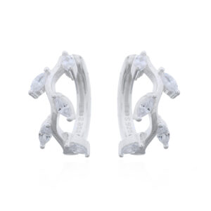 A pair of marquise shaped cubic zirconia hinged 925 silver huggie earrings