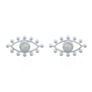 A pair of white opal dotted evil eye 925 silver stud earrings