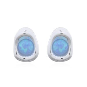 A pair of irregular shape 925 silver with round blue opal stud earrings