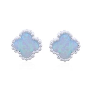 A pair of four leaf clover blue opal 925 silver stud earrings