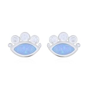 A pair of 925 silver mini evil eye blue opal with round cz stone stud earrings
