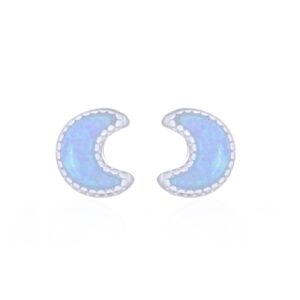 A pair of mini crescent moon with blue opal 925 silver stud earrings