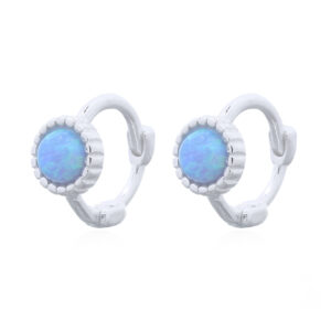 A pair of faceted mini blue opal 925 sterling silver huggie earrings