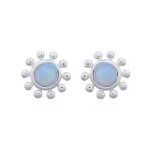 A pair of dainty blue opal 925 sterling silver stud earrings