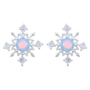 A pair of snowflake with opal and cz stones 925 silver stud earrings
