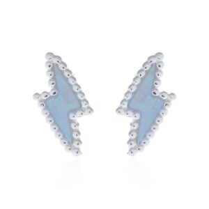 A pair of mini thunder bolt blue opal 925 silver stud earrings