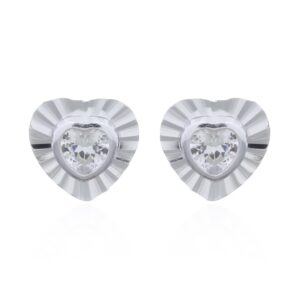 A pair of clear heart shaped cz wavy 925 silver surround stud earrings