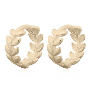 A pair of leafy rounded circle huggie gold plated hoop earrings
