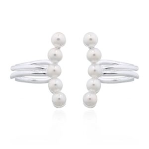 A pair of freshwater pearl row sterling silver ear cuff earrings