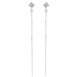 A pair of simply elegant cz long bar drop 925 silver stud earrings