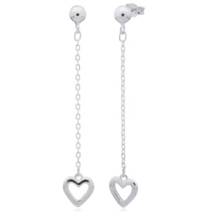 A pair of long chain heart charm 925 silver stud earrings