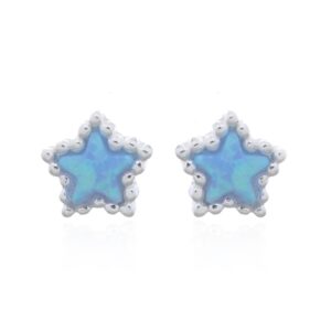 A pair of mini sparkling star with blue opal 925 silver stud earrings