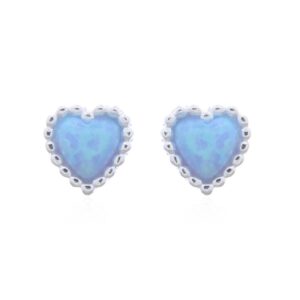 A pair of tiny delightful heart with blue opal 925 silver stud earrings