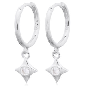 A pair of four pointed star with cz huggie 925 silver earrings