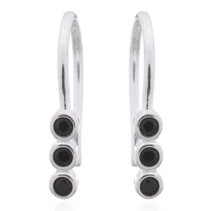 A pair of black cz three stone 925 sterling silver dangle earrings