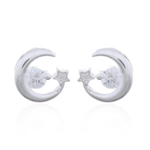 A pair of moon 925 silver silver stud earrings clear cz tiny star