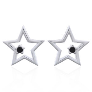 A pair of 925 silver silver star outline stud earrings black cz gemstone