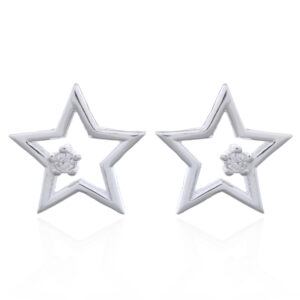 A pair of 925 silver silver star outline stud earrings clear cz gemstone