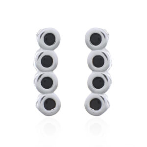 A pair of curved row black cz 925 silver stud earrings