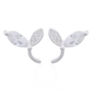 A pair of clear cz leaf flower on stem 925 silver studs