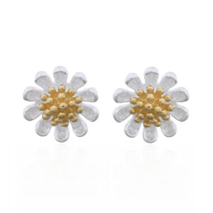 A pair of daisy flower stud earrings silver and gold plated silver