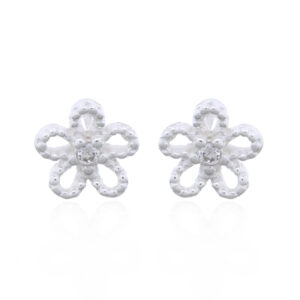 A pair of clear cz open flower beaded petals silver studs
