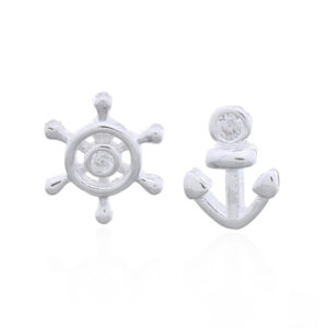 A pair of helm and anchor silver studs clear cz gemstones