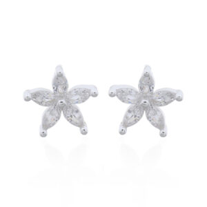 A pair of 925 sterling silver five petal flower in bloom studs clear cz