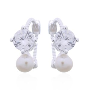 A pair of 925 silver rope hoop earrings clear cz and freshwater pearl