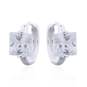 A pair of 925 silver hinge hoop earrings clear square cz stones