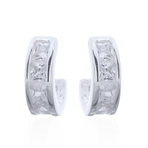 A pair of open hoop silver stud earrings channel set clear cz stones