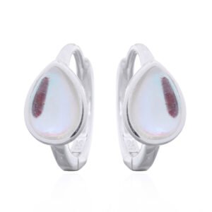 A pair of multicolor drop shape glass silver huggie earrings