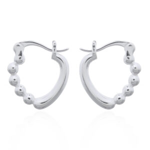 A pair of v shaped silver hoops half beaded half smooth french closure