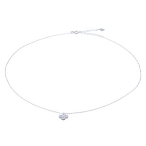 A silver cross shape flower chain necklace clear cz