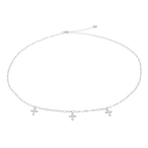 A triple lobbed cross sterling silver chain necklace
