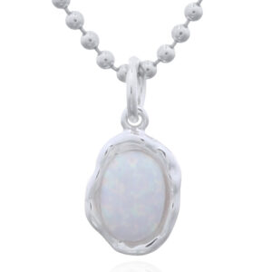 A oval synthetic opal on organic shape setting silver pendant