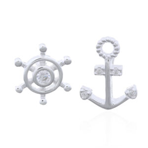 A pair of larger helm and anchor silver studs clear cz gemstone