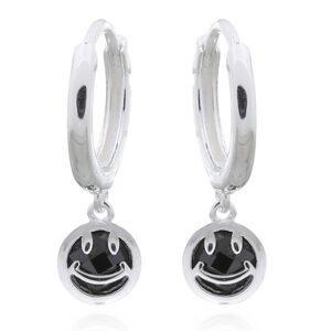 A pair of smiley emoji black zirconia silver hoop earrings