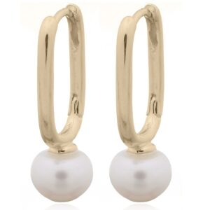 A pair of oval hoop freshwater pearl gold plated 925 silver earrings