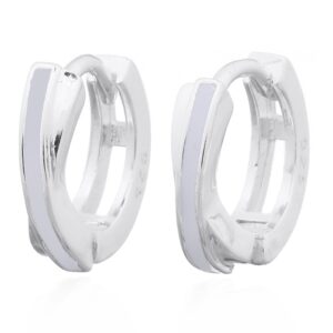 A pair of hinged 925 sterling silver hoop earrings white enamel